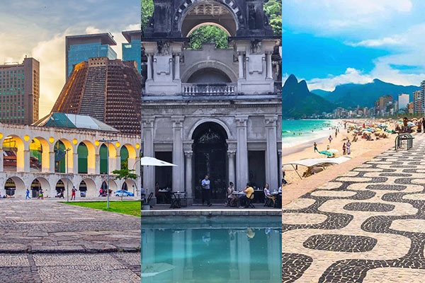 Imagem da Lapa, parque lage e praia de Copacabana no Rio de Janeiro