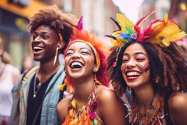 pessoas rindo no carnaval