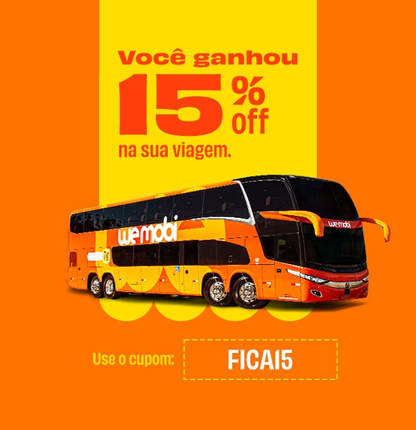 Você ganhou 15% OFF na sua viagem - use o cupom FICA15