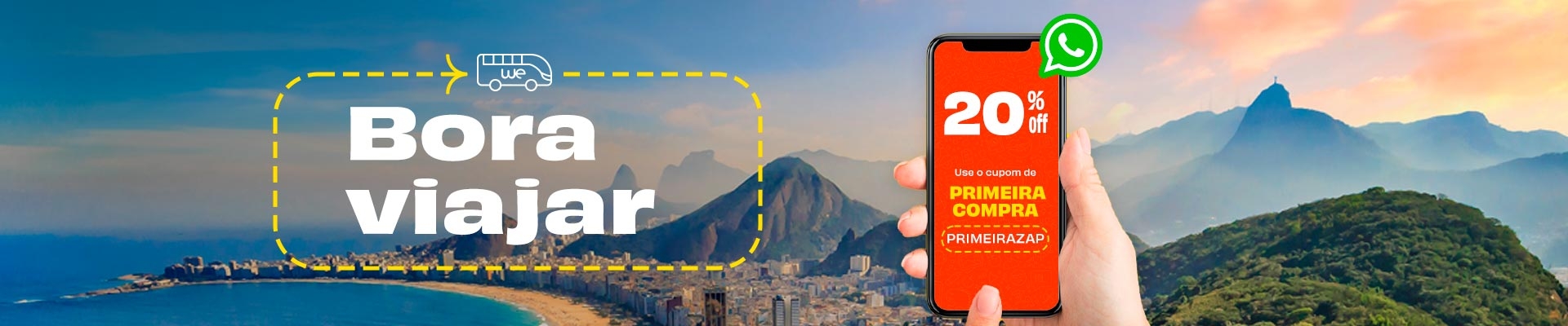 Bora viajar! 20% off na sua primeira compra por whatsapp usando o cupom PRIMEIRAZAP
