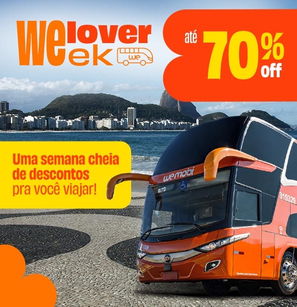 welover week, uma semana cheia de descontos para você viajar! Conferir descontos.